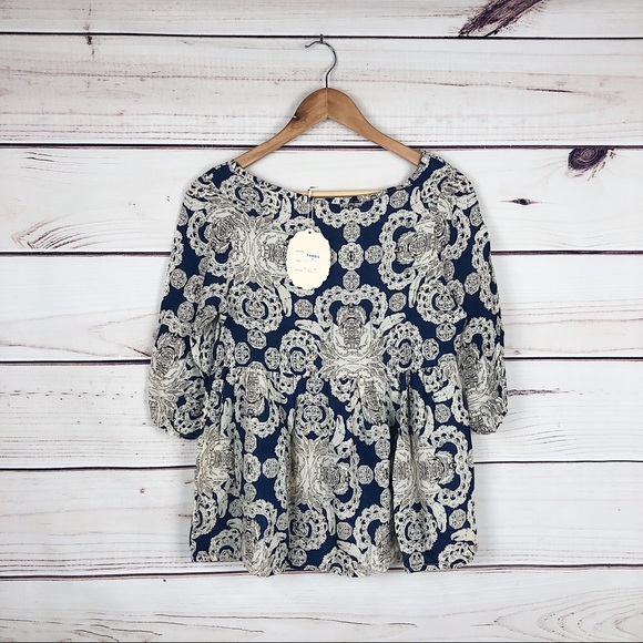 NEW! MJ Designer Paris Blue Ornate Peplum Top S - Picture 4 of 5